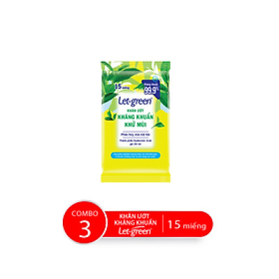 Combo Gói Khăn Giấy Ướt Kháng Khuẩn Khử Mùi LET-GREEN, 15 Miếng/Gói