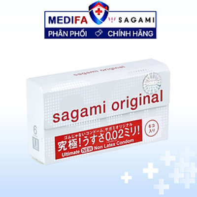 Bao cao su Sagami 002 - Siêu mỏng - Non Latex - Hộp 6 chiếc