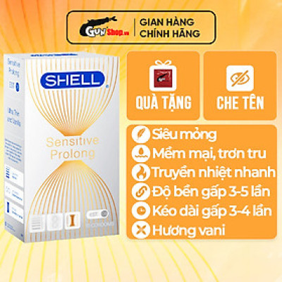 [Hộp 10 cái] Bao cao su Shell Sensitive Prolong - Siêu mỏng 0.03mm, kéo dài thời gian 