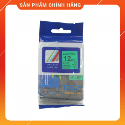Nhãn In HZE-731 - Đen nền xanh lá 12mm x 8m - Dùng cho máy in BROTHER - AIMO - PUTY [Hàng nhập khẩu]
