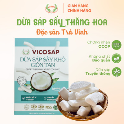 Dừa sáp sấy giòn cao cấp VICOSAP ít đường đồ ăn vặt healthy đặc sản Trà Vinh