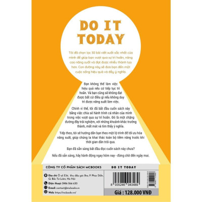 Sách - Do It Today - Vượt Qua Trì Hoãn, Tối Ưu Năng Suất, Chinh Phục Mục Tiêu - MCBooks