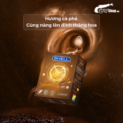 Bao cao su Shell Perky Prolong kéo dài thời gian, hương cà phê - Hộp 3 cái