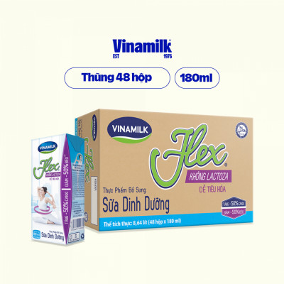 Thùng 48 Hộp Sữa tiệt trùng Vinamilk Flex không Lactose 180ml