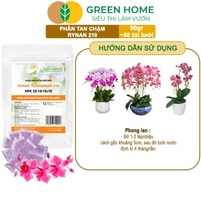 Phân Tan Chậm GreenHome, Rynan 210, Bao 90g ~ 30 Túi Lưới 3g, Chuyên Dùng Cho Phong Lan Trưởng Thành