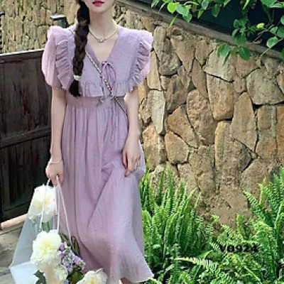 Đầm bèo cột nơ  màu tím siêu dễ thương