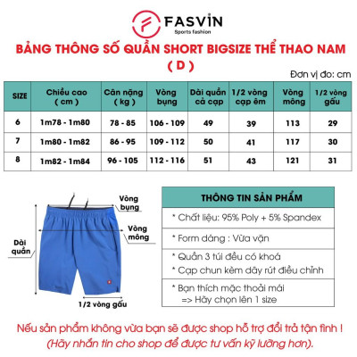 Quần short Big Size thể thao nam Fasvin D20265.HN chất liệu mềm mịn, co giãn
