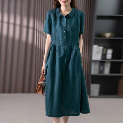 Đầm sơ mi dáng suông form rộng phối cúc sang chảnh, thanh lịch