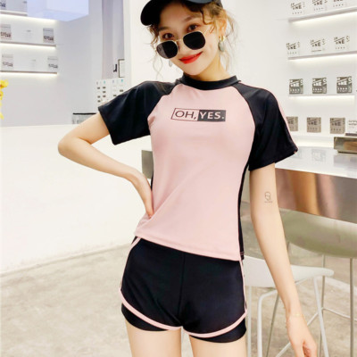 Bộ đồ bơi bikini nữ hai mảnh kín đáo đi tắm biển giấu bụng áo cộc tay kèm váy liền quần - B22