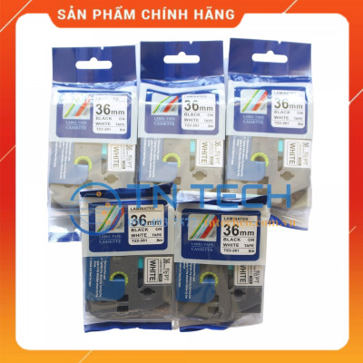 Nhãn In Tz2-261 - Đen nền trắng 36mm x 8m - Dùng cho máy in BROTHER - AIMO - PUTY [Hàng nhập khẩu]