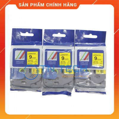 Nhãn In HZE-621 - Đen nền vàng 9mm x 8m - Dùng cho máy in BROTHER - AIMO - PUTY [Hàng nhập khẩu]