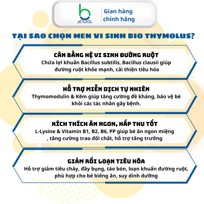 Men Vi Sinh Bio Thymolus Giúp Bé Ăn Ngon, Hỗ Trợ Tiêu Hóa, Tăng Cường Đề Kháng cho trẻ từ 6 tháng