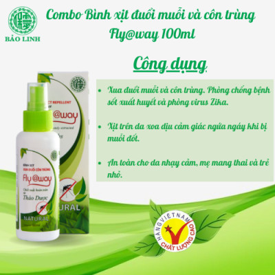 [Combo 2 Chai 100ml] Xịt Xua Đuổi Muỗi Và Côn Trùng Fly@Way Bảo Linh, 100% Thảo Dược Từ Thiên Nhiên, An Toàn Cho Bé và Cả Gia Đình