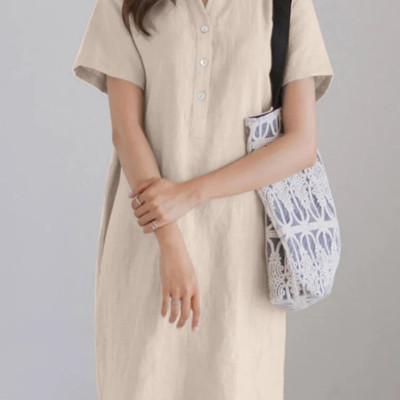 Đầm suông linen nữ ngắn tay, form basic dễ mặc, đầm đi học, đi làm siêu xinh HB199