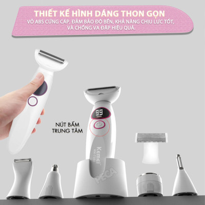 Máy tẩy lông đa năng 11in1 Kemei KM-7101 gồm đầu thay thế chuyên dụng cạo lông, sử dụng toàn thân - Chính hãng