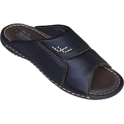 Dép nam quai ngang Trường Hải da bò thật mềm mại may thủ công chắc chắn tỉ mỉ đế cao su không trơn QNN074 