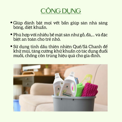 Nước lau sàn Hữu cơ Ecocare đuổi muỗi tinh dầu Quế 4000ml