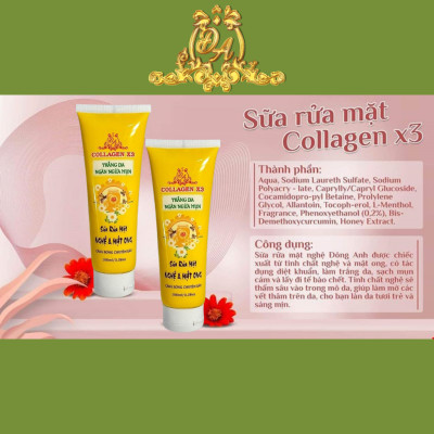 Sữa Rửa Mặt Collagen X3 Sữa Rửa Mặt Nghệ Mật Ong Sạch Sâu Dưỡng Trắng Da Đông Anh Chính Hãng100ml
