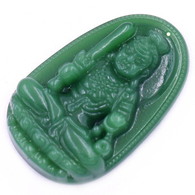 Mặt dây chuyền Phật Bất động minh vương đá xanh 2.2 x 3.6cm ( size trung ) kèm vòng cổ dây chuyền inox rắn + móc inox, Phật bản mệnh