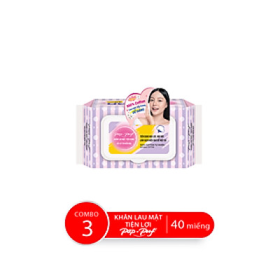 Combo Bao Khăn Khô Lau Mặt Cao Cấp POP-PUF 100% Cotton, 40 Miếng/Bao