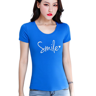 Áo thun nữ in chữ Smile thun cotton 4 chiều form ôm body MXM ( ANU026 )