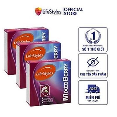 Combo 3 Bao cao su LifeStyles Mixed Berry Hương dâu cao cấp tăng khoái cảm 3 bao