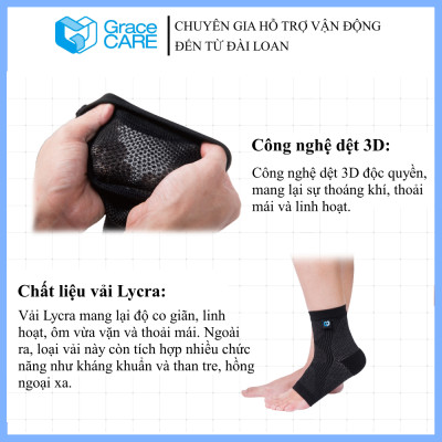 Đai Hỗ Trợ Cổ Chân Grace Care AD320 - Vải Dệt 3D Thoáng Khí, Co Giãn, Hỗ Trợ Vận Động, Tập Thể Thao