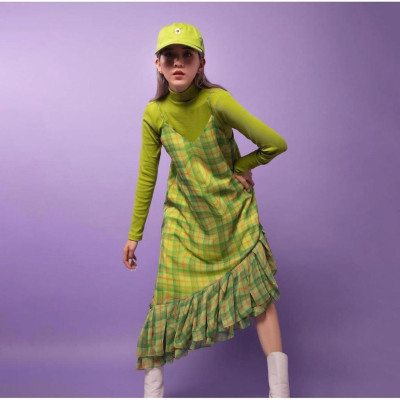 Đầm Hai Dây Maxi Chân Váy Xoè Xanh TARTAN - Tartan Dress SE / Green / Tartan Pattern 