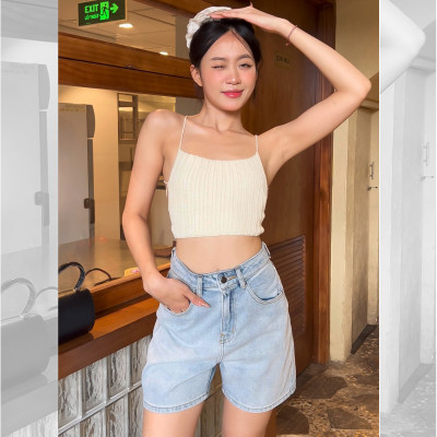 Quần short jean nữ lưng cao regular fit Aaa Jeans Alice Blue