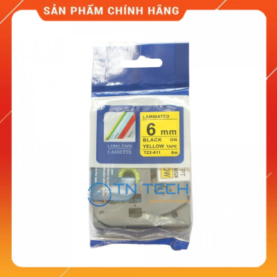 Nhãn In Tz2-611 - Đen nền vàng 6mm x 8m - Dùng cho máy in BROTHER - AIMO - PUTY [Hàng Nhập Khẩu]