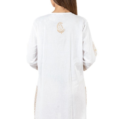 Đầm Trắng Xẻ Tà Vẽ Ánh Kim Cotton Isla Bonita