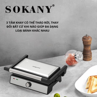Máy kẹp nướng đa năng 3IN1 SOKANY SK-08092 công suất cao 1500W, bộ 3 khay nướng đa năng, tháo lắp dễ dàng vệ sinh - HÀNG CHÍNH HÃNG - DELIYA