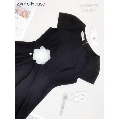 Đầm xòe màu đen ngực cài hoa hàng công sở size (40kg-50kg)