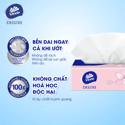 [MUA 2 LỐC KHĂN RÚT SIZE L TẶNG 1 LỐC SIZE S+ 1 MÓC KHÓA] Khăn giấy rút cao cấp Vinda Deluxe 3 lớp 110 tờ size L (4 Gói)