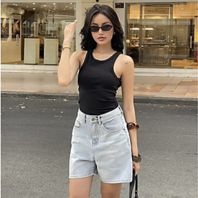 Quần short jean nữ lưng cao regular fit Aaa Jeans Alice Blue
