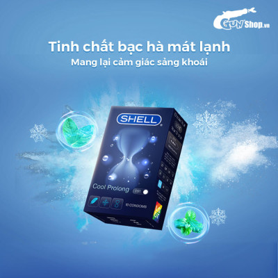 Bao cao su Shell Cool Prolong kéo dài thời gian, bạc hà mát lạnh - Hộp 10 cái