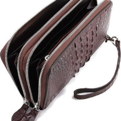 Ví nữ da cá sấu Huy Hoàng 2 khóa gai màu nâu đất HT3216