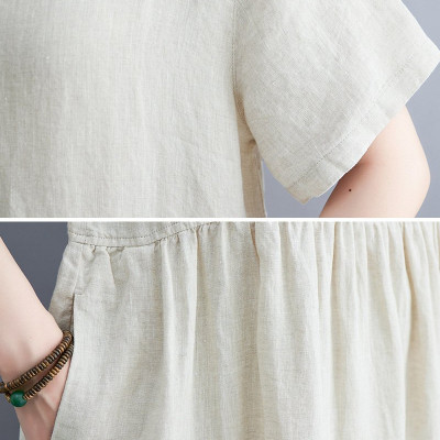 Đầm Suông Cổ Tròn Tay Cộc Dáng Dài Chất Đũi Mềm Mại Haint Boutique