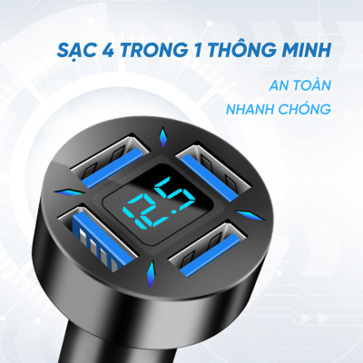 Tẩu Sạc 4 Cổng USB 4.8A | Tẩu Sạc 4 Cổng USB Sạc Được Nhiều Thiết Bị Cùng Lúc, Tương Thích Với Nhiều Thiết Bị