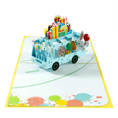 Thiệp 3D Pop Up Xe Buýt Chở Quà Sinh Nhật – Thiệp Chúc Mừng Sinh Nhật Ngộ Nghĩnh, Dễ Thương, B20