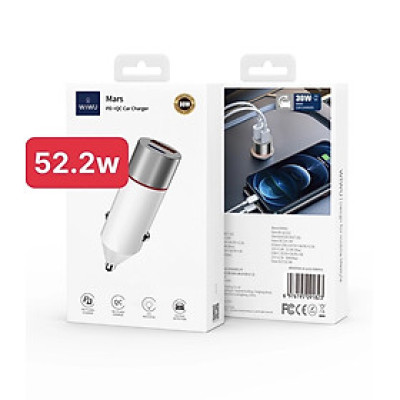 Bộ Sạc Điện Thoại Trên Ô Tô WiWU Mars PD Hỗ Trợ Sạc Nhanh, Màu Trắng - Hàng Chính Hãng