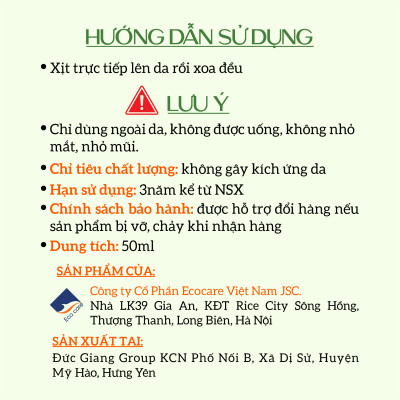 Xịt Thảo Mộc Ecocare chữa muỗi đốt, ngăn côn trùng cắn 50ml