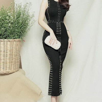 Đầm ôm thun Laza kết hạt đồng MS 21239