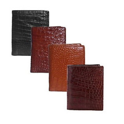 HJ2757-58-59-60 - Ví nam da cá sấu Vip 2 mặt da kiểu đứng màu đen, nâu đỏ, vàng, nâu đất
