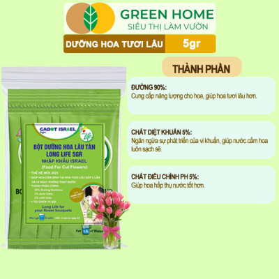10Gói Dưỡng Hoa Tươi Lâu Greenhome, Longlife, Bón Cho Hoa Cắt Cành, Gói 5gr, Lâu Tàn, Không Hôi Nước