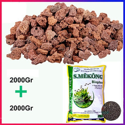Đá Nham Thạch 2KG + Phân nền S.MEKONG túi 2KG cho hồ thủy sinh