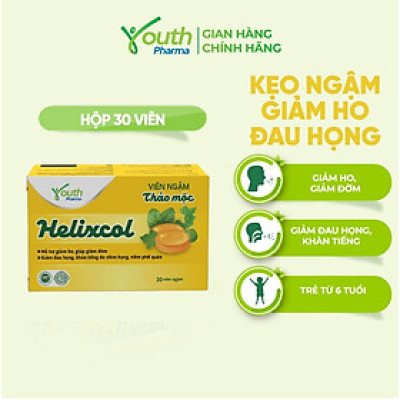 Kẹo Helixcol Youth Pharma Giảm Đau Họng, Khàn Tiếng Hộp 30 viên 