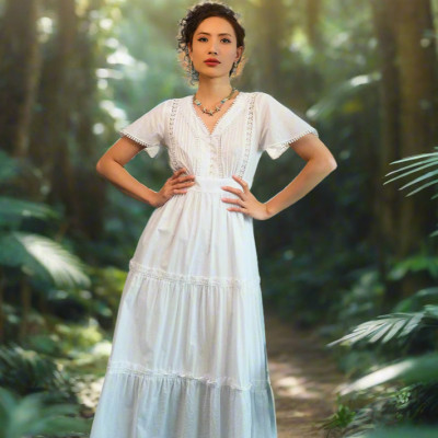 Đầm Maxi Cotton Trắng Đầm Dài Đi Biển Du Lịch Resorts Mây DRE146 Thời trang Hity