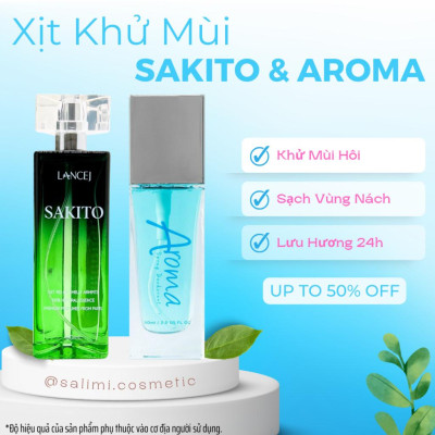 COMBO Xịt Khử Mùi AROMA & SAKITO 50ml, Khử Mùi Hôi Nách, Ngăn Tiết Mồ Hôi, Không Gây Ố Vàng Áo