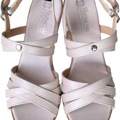 Giày sandal nữ Trường Hải đế xuồng cao 9.5cm màu kem đế PU nhẹ thời trang cao cấp nữ XDN193